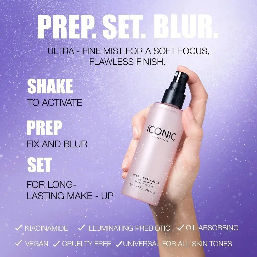 ICONIC London Prep Set Blur Setting Spray 120ML NEW UNUSED BOXED